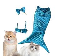 Costume de sirène pour Chat, Costume de sirène pour Chats, Vêtements pour Chiens avec Bandeau à nœud et Haut à col Licou, Tenue de Chaton pour Chiot et Chat, Accessoires Photo créatifs Amusants