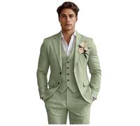 Costume de Smoking 3 pièces en Lin pour Homme | Ensemble blazer gilet pantalon en lin ou sans plis pour fête d'été léger doux taille réglable