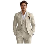 Costume de Smoking 3 pièces en Lin pour Homme | Ensemble blazer gilet pantalon en lin ou sans plis pour fête d'été léger doux taille réglable