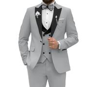 Costume de Smoking 3 pièces pour Homme - Coupe ajustée - Châle à Revers - Blazer pour fête de Mariage, dîner, Bal de Fin d'année, Gris argenté., Taille M