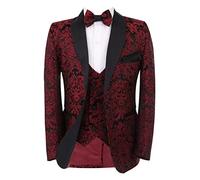 Costume de Smoking Bordeaux à Fleurs pour garçons brodé Ensemble de 6 pièces de fête de Bal de Mariage âge 12 Ans