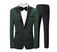 Costume de smoking formel pour homme - Trois pièces - Paillettes - Un bouton - Coupe classique - Coupe classique - Pour mariage, bal de fin d'année, Vert, 6XL
