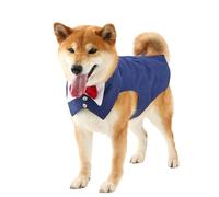 Costume de smoking pour chien, tenue de mariage en lin avec nœud papillon amovible, bandana amovible, chemise formelle pour chiot, gilet, costume d'anniversaire, taille L (bleu foncé)