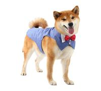 Costume de smoking pour chien, tenue de mariage en lin avec nœud papillon amovible, bandana amovible, chemise formelle pour chiot, gilet d'anniversaire, taille L (bleu)
