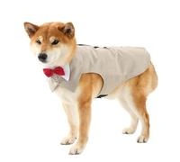 Costume de smoking pour chien, tenue de mariage en lin avec nœud papillon amovible, bandana amovible, chemise formelle pour chiot, gilet d'anniversaire, taille L (kaki)
