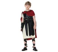 Costume de soldat romain pour garçons - Costume de gladiateur médiéval pour Halloween - Costume de guerrier historique de chevalier pour costumade - Ensemble 3 pièces (noir, 9 à 10 ans)