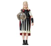 Costume de soldat romain pour garçons - Costume de gladiateur médiéval pour Halloween et filles - Déguisement de guerrier historique de chevalier pour costumade (noir, 9 à 10 ans)