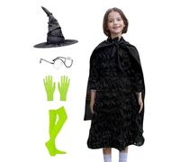 Costume de sorcière - 1 costume de sorcière d'Halloween pour fille - Robe noire - Tenue respirante pour de 5 à 12 ans