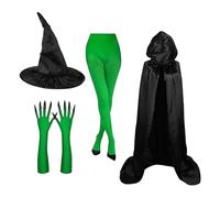 Costume De Sorcière - Costumes Méchants | Robe Sorcière Facile À Porter, Chapeau De Avec Gants À Griffe Verts | Habiller Kit For Cosplay Carnival Festival Play-playing Masquerade Movie Hallow