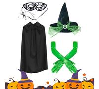 Costume de sorcière de vacances, kit complet d'habillage, gants verts et masque pour les yeux avec chapeau de sorcière, ensemble de cosplay festif pour adultes, épouse, mère, amis, sœurs, petite amie