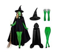 Costume de sorcière d'Halloween - Chapeau de sorcière noir, gants griffe verte, kit complet de jeu de rôle pour cosplay, tenue à thème effrayant | Fête d'anniversaire, soirée cinéma, carnaval