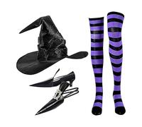 Costume de sorcière d'Halloween - kit d'habillage avec bas au genou, chapeau pointu et jupe | Ensemble magique d'Halloween pour les fêtes en costumes, les événements de truc ou de traitement et le thè
