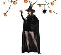 Costume de sorcière d'Halloween pour cosplay, style gothique noir avec style artisanal, lot complet d'accessoires pour cape, chapeau, gants, masque en dentelle, chaussettes, concert de mariage, fête