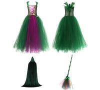 Costume de sorcière d'Halloween pour fille | Robe de sorcière avec cape et balai pour cosplay, spectacle, carnaval, spectacle, événement, séance photo, fête, cinéma