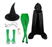 Costume de sorcière - Élégant esthétique sombre, accessoires de costumes Elphaba, chapeau de sorcière avec gants à griffe verts | Kit habillé pour Halloween Masquerade Birthday Cosplay Carnival