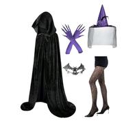 Costume de Sorcière - Ensemble Cape De Sorcière | Cape Halloween, Gants, Masque en Dentelle, Chaussettes pour Concert, Cosplay, Mariage Gothique, Bal, Événements et Fêtes