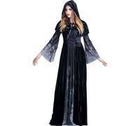 Costume de sorcière Halloween Robe Corset Cravate Robe Cosplay Tenue Sorcière Jeu de rôle Flare Manche Gothique Cape Floor Jupe,A,L