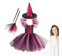 Costume De Sorcière Pour Avec un chapeau et un balai, une robe en tulle de | Robe en tulle pour les fêtes et Halloween Pour Fête, Mascarade, Carnaval Et Scène De Théâtre