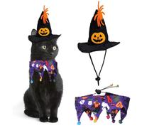 Costume de sorcière pour chat - Réglable - Chapeau d'Halloween - Écharpe | Costume de chat d'Halloween pour chiots, chatons, animaux de compagnie, fête, festival, vacances, Noël, promenade, excursion