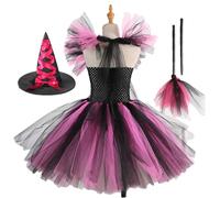 Costume de sorcière pour enfant - Costume de sorcière pour enfant - Costume de sorcière pour enfant - Robe de sorcière pour enfant - Robe tutu - Déguisez-vous en costume d'Halloween avec chapeau de