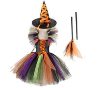 Costume de sorcière pour enfant - Costume de sorcière pour enfant - Costume de sorcière pour enfant - Robe de sorcière pour enfant - Robe tutu - Déguisez-vous en costume d'Halloween avec chapeau de