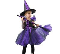 Costume de sorcière pour enfant - Costume de sorcière pour enfant - Costume de sorcière pour enfant - Robe de sorcière pour enfant - Robe tutu - Déguisez-vous en costume d'Halloween avec chapeau de