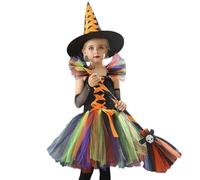 Costume de sorcière pour enfant - Costume de sorcière pour enfant - Costume de sorcière pour enfant - Robe de sorcière pour enfant - Robe tutu - Déguisez-vous en costume d'Halloween avec chapeau de