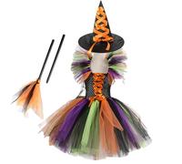 Costume de sorcière pour enfant - Costume de sorcière pour enfant - Costume de sorcière pour enfant - Robe de sorcière pour enfant - Robe tutu - Déguisez-vous en costume d'Halloween avec chapeau de