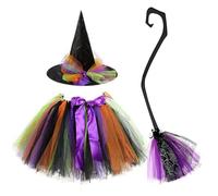 Costume de sorcière pour enfant - Jupe tutu - Chapeau de sorcière - Chapeau de sorcière - Costume d'Halloween - Costume de sorcière pour fille - Tutu - Jupe multicolore - Cosplay - Fête (violet foncé