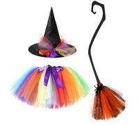 Costume de sorcière pour enfant - Jupe tutu - Chapeau de sorcière - Chapeau de sorcière - Costume d'Halloween - Costume de sorcière - Robe de sorcière pour fille - Jupe tutu - Multicolore - Pour fête
