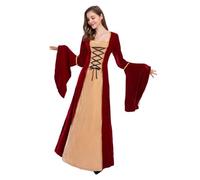Costume de sorcière pour femme - Robe de cosplay élégante - Robe gothique - Costume de cour médiévale avec manches évasées pour femme - Fête d'Halloween - Chemise tunique médiévale XXL (rouge, M)