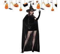 Costume de sorcière pour femmes - Ensemble de gants de rechange - Chapeau gothique Gants en dentelle Masque pour Halloween Cosplay Steampunk Festival Party