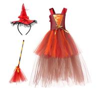 Costume de sorcière pour fille, Halloween, bal masqué, jupe avec chapeau et | Costume de sorcière pour enfant - Pour fête masquée, photographie, Noël, carnaval