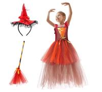 Costume de sorcière pour fille, Halloween, bal masqué, jupe avec chapeau et | Costume de sorcière pour enfant - Pour fête masquée, photographie, Noël, carnaval