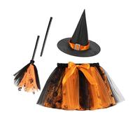 Costume de sorcière pour fille - Jupe tutu - Chapeau de sorcière - Chapeau de sorcière - Costume de sorcière pour enfants - Jupe multicolore - Cosplay - Fête (orange, 2-4 ans)