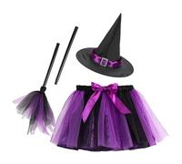Costume de sorcière pour fille - Jupe tutu - Chapeau de sorcière - Chapeau de sorcière - Costume de sorcière pour Halloween - Costume de sorcière pour enfants - Jupe multicolore - Cosplay - Fête