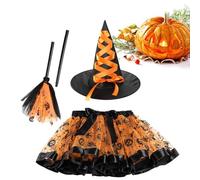 Costume de sorcière pour fille - Robe avec chapeau et balai - Tutu de sorcière - Accessoires de jeu de rôle pour les événements, le carnaval, la mascarade - Une large gamme de personnes nées pour