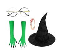 Costume de sorcière pour Halloween, chapeau de sorcière noir avec gants à griffes vertes | Kit de déguisement pour cosplay, carnaval, festival, jeux de rôle, bal masqué, film d'Halloween