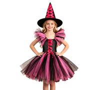 Costume de sorcière pour Halloween, robe gothique avec chapeau de magicien | Mignon coloré en tulle superposés robes sans manches A-Line Corset Tutu Robe réglable en dentelle bretelles midi vêtements