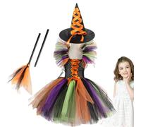 Costume de sorcière pour les filles Avec un chapeau et un balai, une robe | Robe en tulle cosplay pour les Pour Fête, Mascarade, Carnaval Et Scène De Théâtre