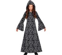 Costume de sorcière Sorcière enchantée Contes de fées Halloween Aventure Magie Enfants Moyen Age Princesses Robe de fête Mystique Mystère Noir Blanc, Taille : 140/146 Couleur : Noir