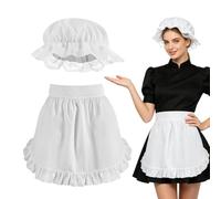 Costume de soubrette d'Halloween avec tablier rétro respirant et bandeau | Tenue de soubrette blanche de style colonial pour femme Paty Fstival Jeu de rôle Stge Performance