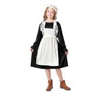 Costume de soubrette traditionnelle allemande pour filles - Avec tablier à manches longues - Costume bavarois pour fête de la bière - Noir - 10 à 12 ans