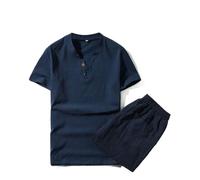 Costume de Sport Homme Été Casual Ensembles Mode Pas Cher Fitness Tees Wild Basic T-Shirt Shorts Bleu Foncé 8XL