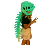 Costume de squelette de dinosaure phosphorescent - Lumineux, néon pour une visibilité , vêtement radieux avec imprimé os, équipement brillant pour les défilés, les fêtes et le jeu