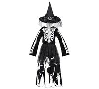 Costume de squelette de sorcière de princesse robe squelette pour filles avec chapeau de sorcière costume d'Halloween pour enfants avec chapeau de sorcière pour rassemblements d'Halloween