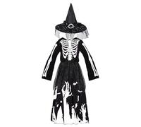 Costume de squelette de sorcière princesse - Habillement d'Halloween des filles, tenue de fête effrayante pour les | Robe squelette fantaisie avec chapeau de sorcière pour Cosplay Trick Gather