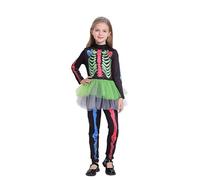 Costume de squelette phosphorescent pour fille, Vert, XL
