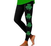 Costume de St Patrick pour femme - Legging doux et doux pour la Saint-Patrick - Trèfle irlandais - Collants de gym et de yoga - Trèfle de Noël - Taille haute - Contrôle du ventre, C_black, XL