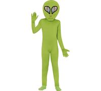 Costume de super-héros Alien Vert Capuche Combinaison Enfants Aventure Figure Univers Halloween, Taille : 128/134 Couleur : Vert